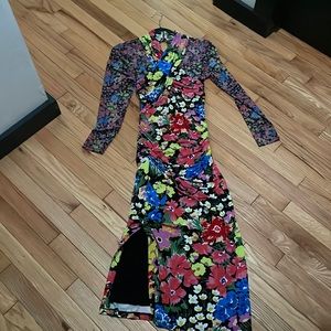 Anthropologie Mesh Halter Mock Neck Dress in Black Motif Small NWT